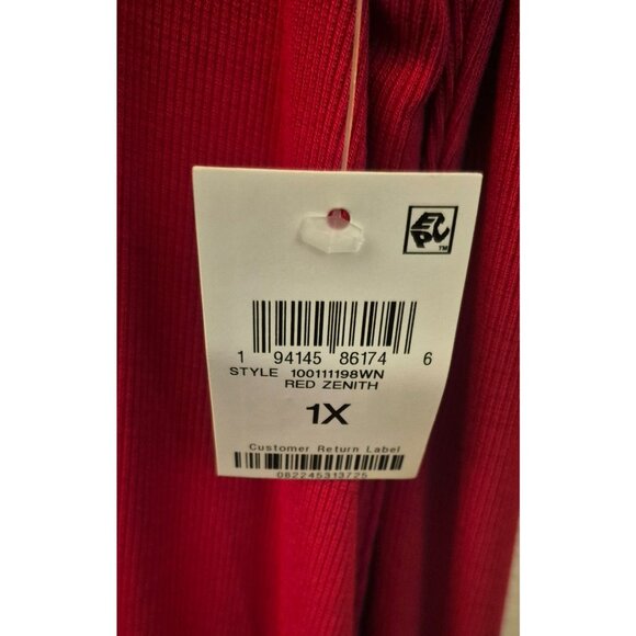 INC Red Exxagerated Long Sleeve Mock Neck Red Ribbed Top 1X NWT - Picture 7 of 7